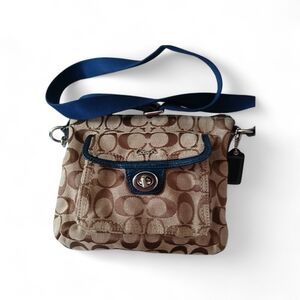 Coach Tan And Blue C-Turn Kiss Lock Mini Y2K Clutch / Wristlet